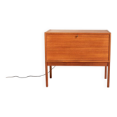 Cabinet de bar en teck avec porte rabattable, Scandinavie, années 1960