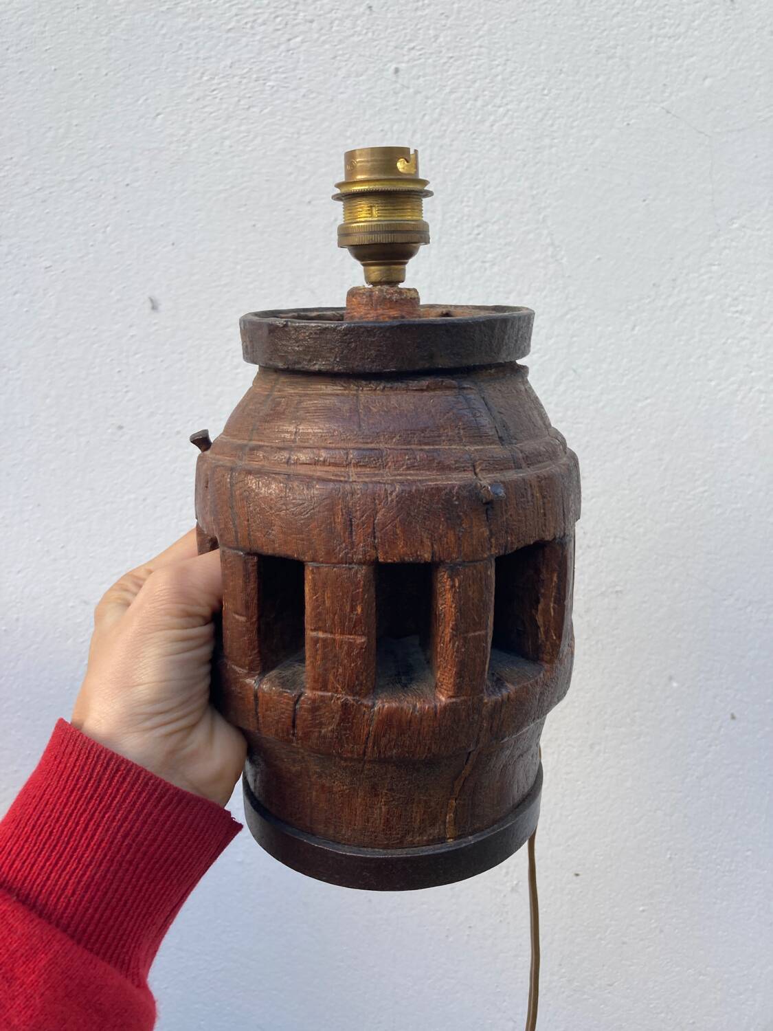 Brutalist wooden lamp base