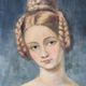 Portrait of young woman painting on wood