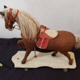 Rocking horse made of wood, fabric and natural horsehair, 1940-1950