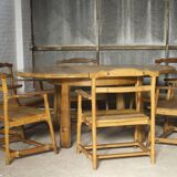 Ensemble de six fauteuils brutalistes en chêne massif 1960