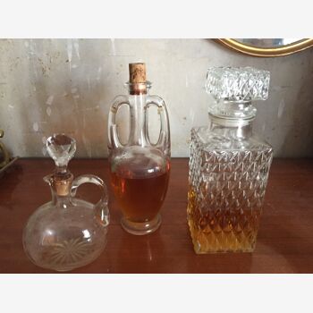 Various carafe and glass bottle