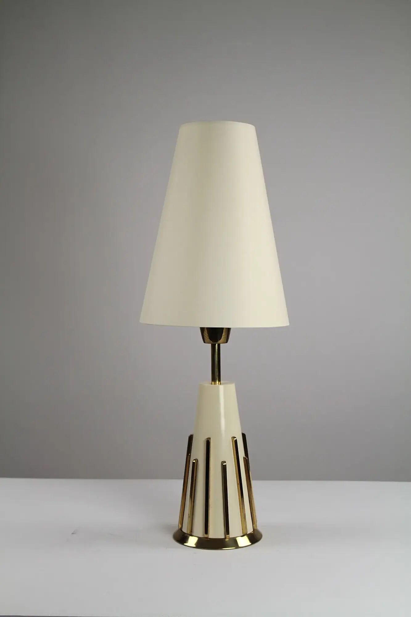 Cream & brass table lamp, Italian modernist, 1950s