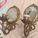 2 bronze wall lights and pretty mirror,,, napoleon 3 26x15