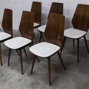 Set of 6 Baumann model 840 G2S chairs in varnished mahogany finish, 1963