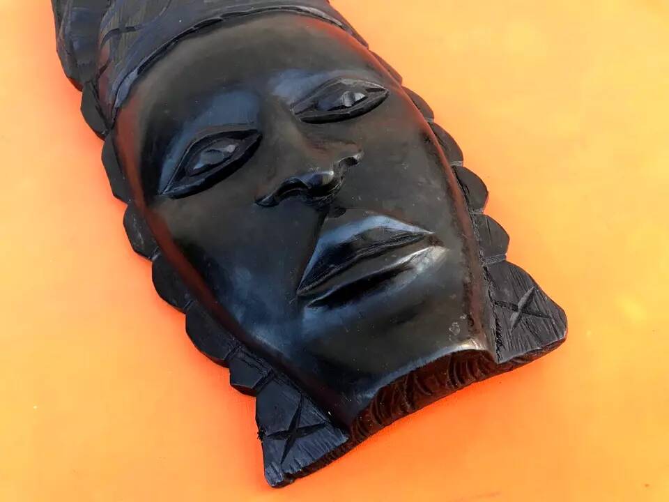 African Face Hanging Mask Ebony Wood