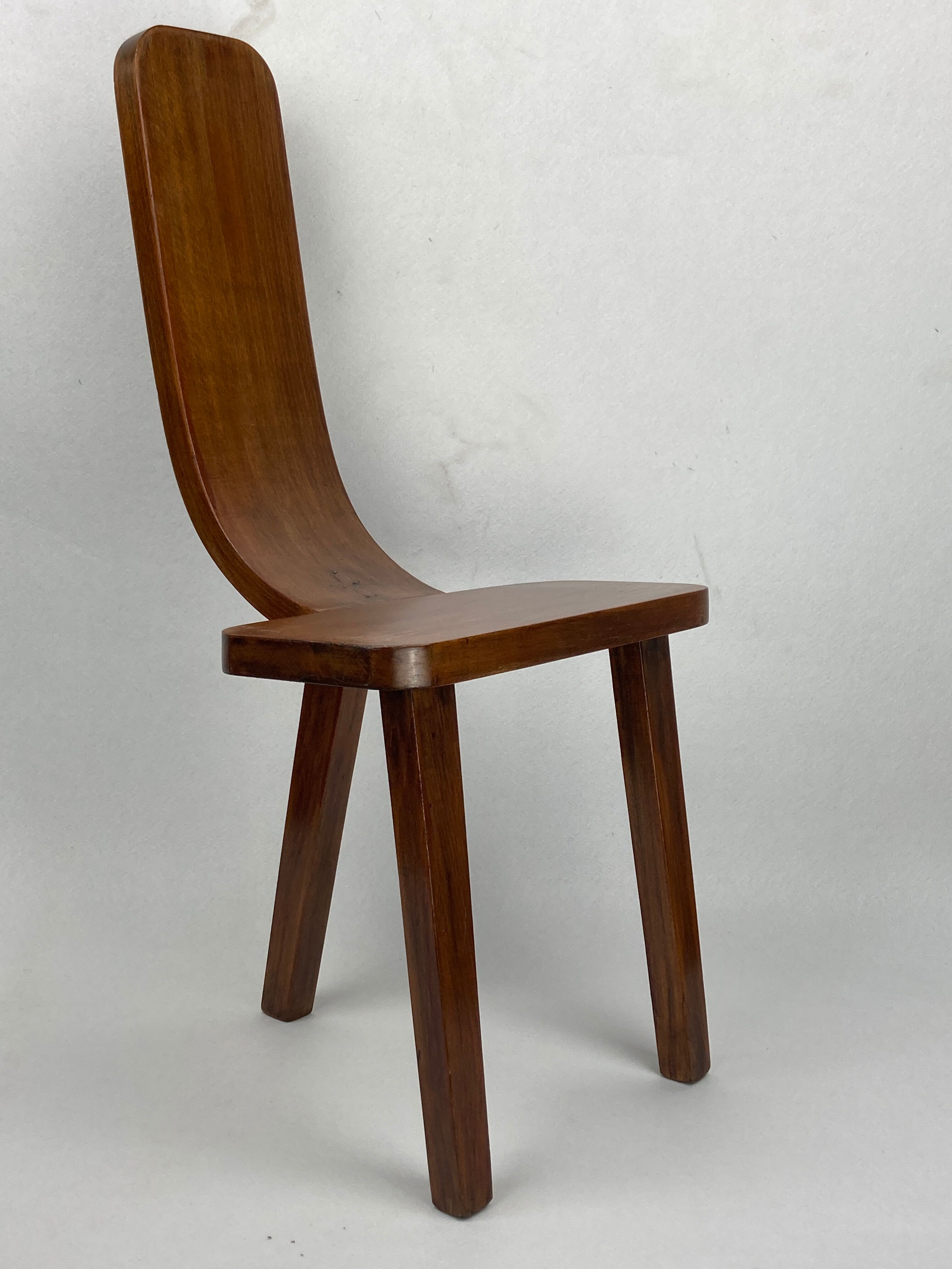 Brutalist low tripod milking stool or side chair Spain ca 1950s