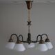 A modern Danish chandelier with 5 heads in opaline glass and brass, Art Deco, 1940s.