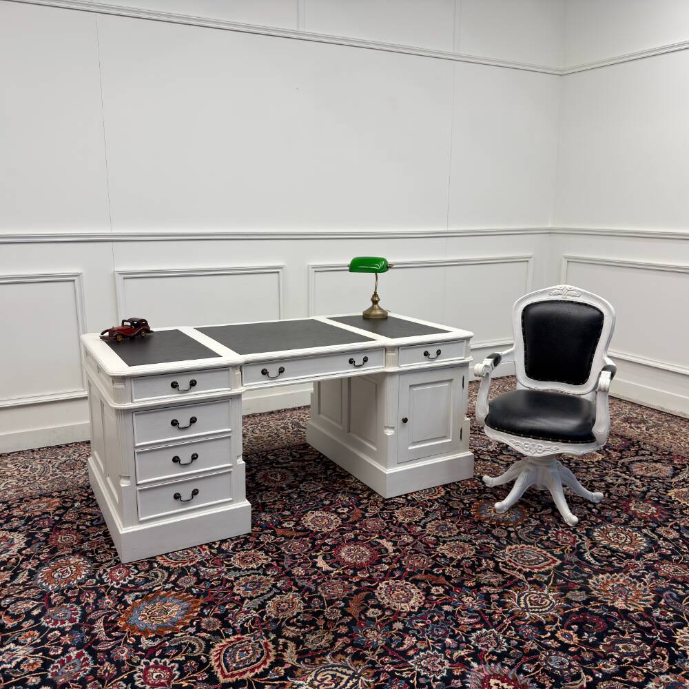 Classic English White Desk Set with Desk Chair