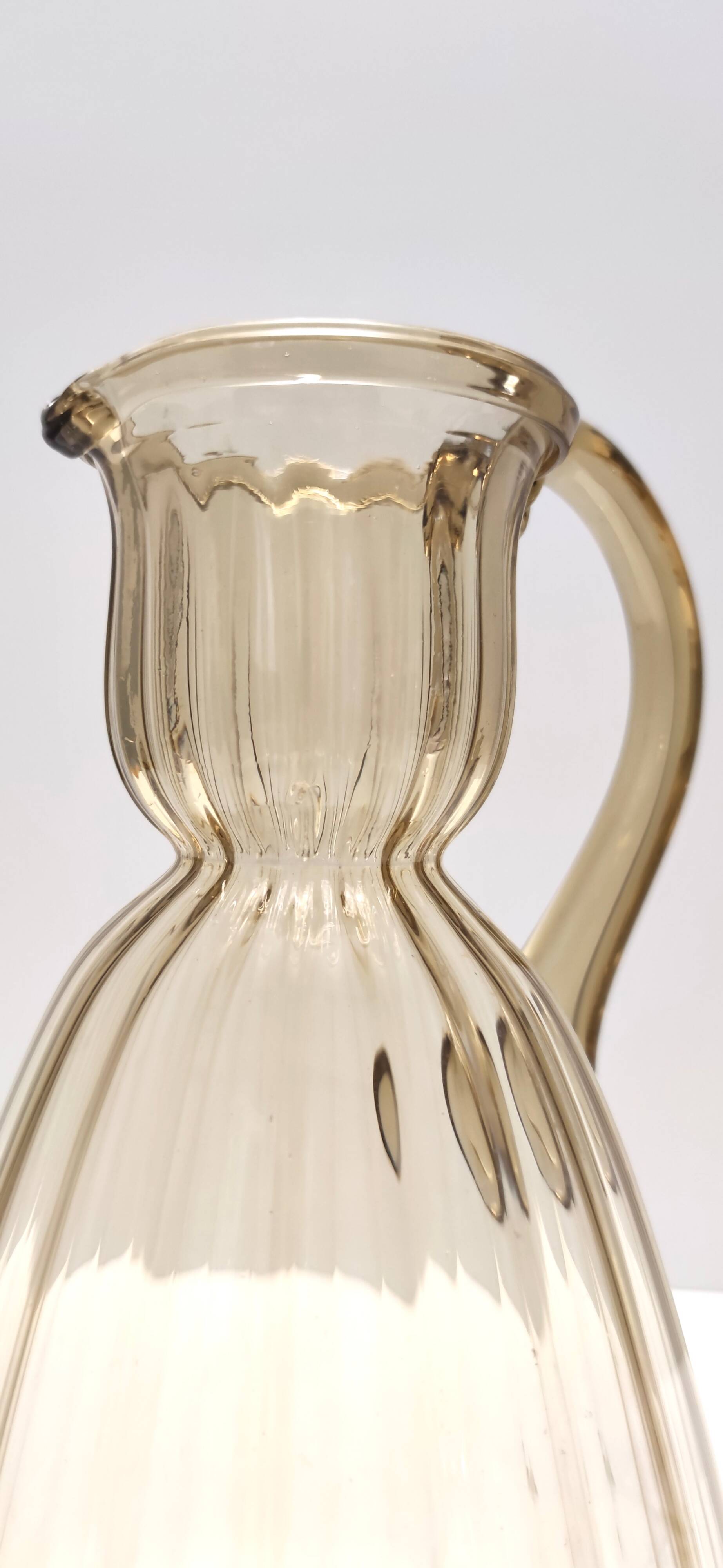 Straw-Colored Glass Pitcher Vase Ascribable to Vittorio Zecchin, Italy
