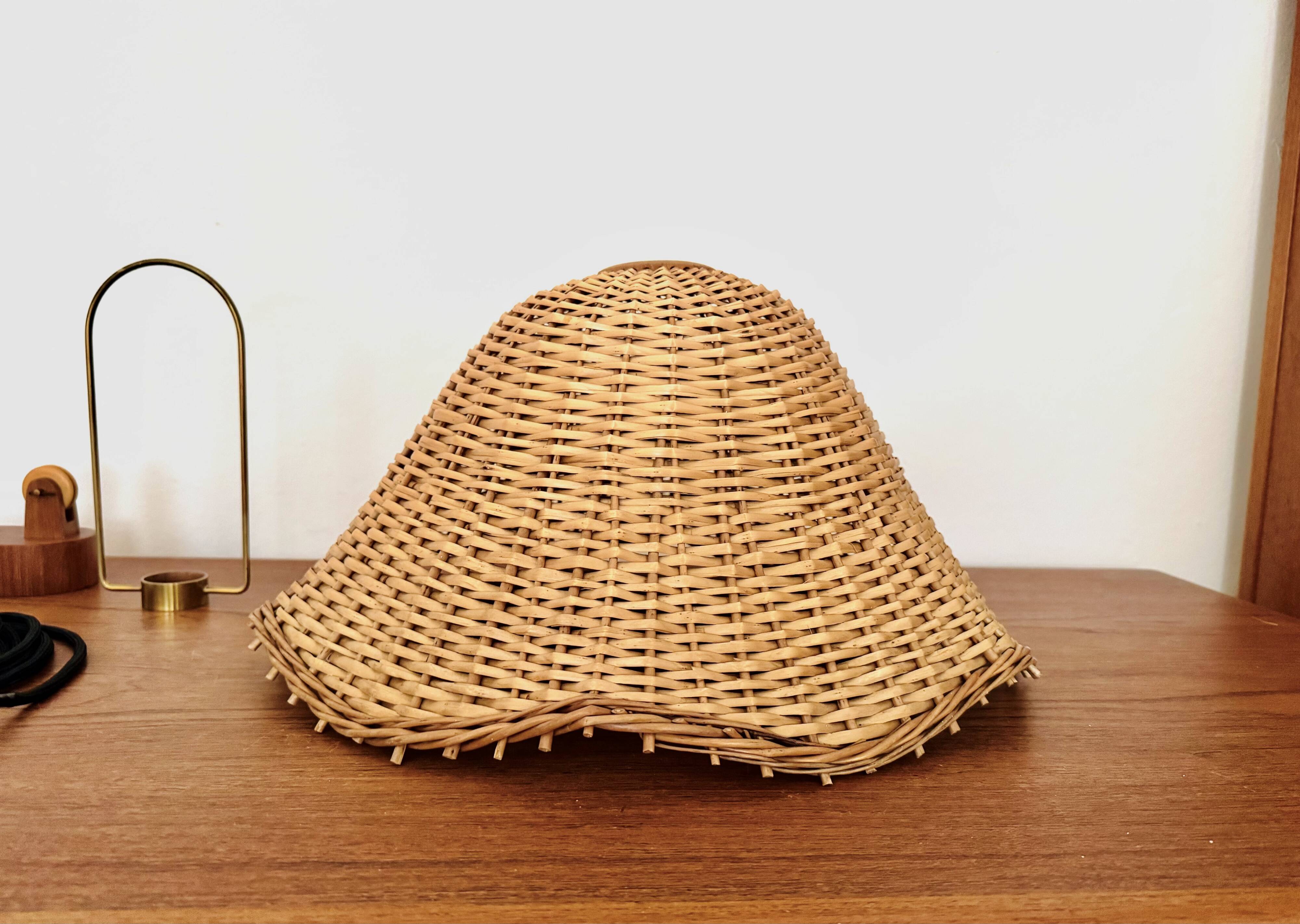 Adjustable Wicker and Teak Pendant Lamp