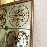 Antique bistro/brasserie mirror in reverse-painted glass, 202 x 102 cm