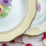 6 vintage porcelain soup plates with white and golden yellow floral pattern L'Amandinoise "Coopélia"