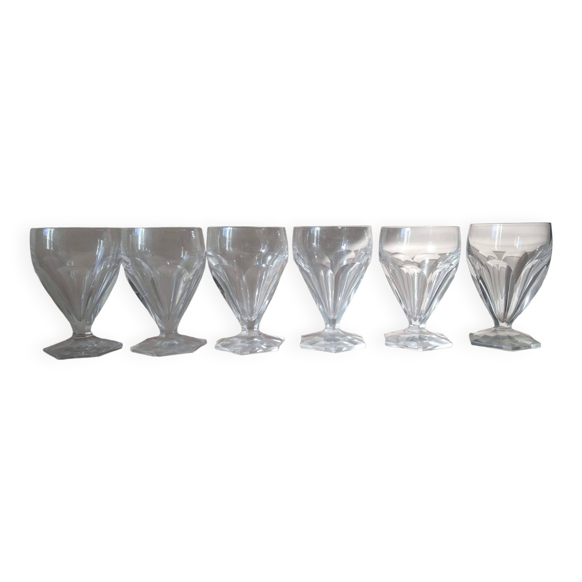 6 SAINT LOUIS flat-ribbed white wine glasses, Poincaré model