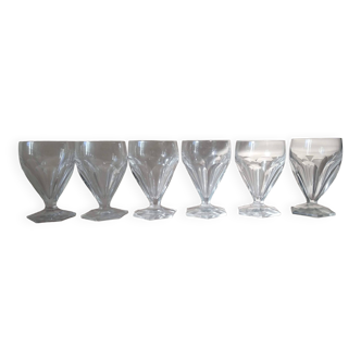 6 SAINT LOUIS flat-ribbed white wine glasses, Poincaré model