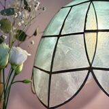 Vintage pendant light in blue mother-of-pearl and brass.