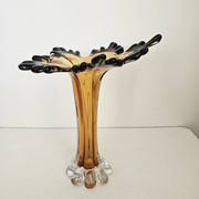 Large vintage amber glass art vase - Height 32cm