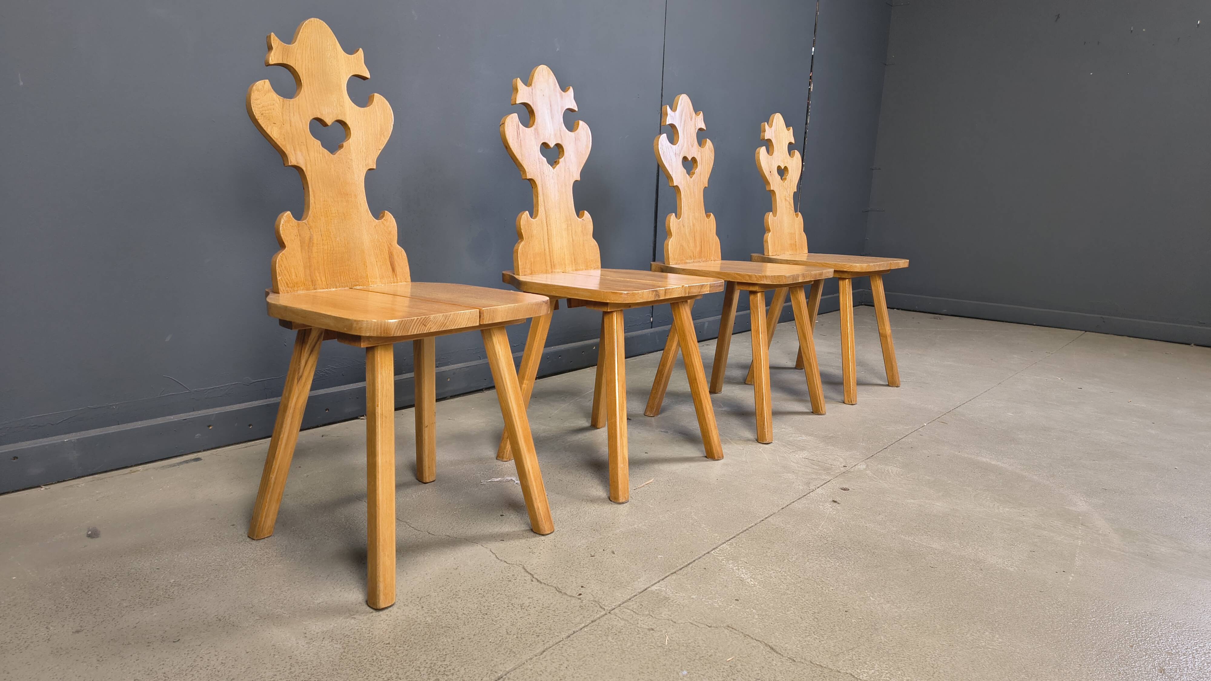 Chaises tiroliennes vintage rustiques, années 1960
