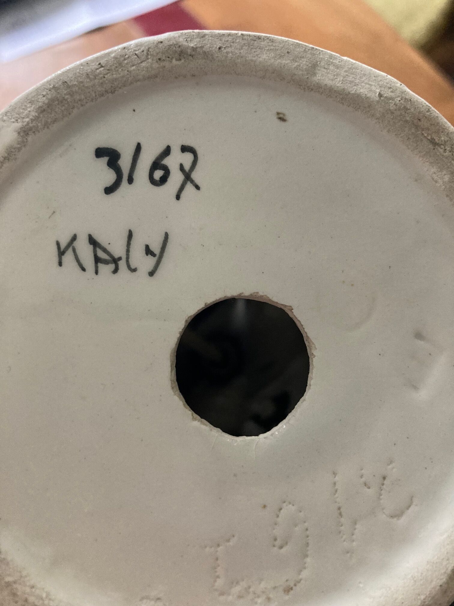 Porcelain lamp foot sign kaly 3/67