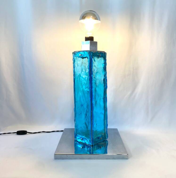 Large blue and chrome Murano lamp, 1960s. Italy