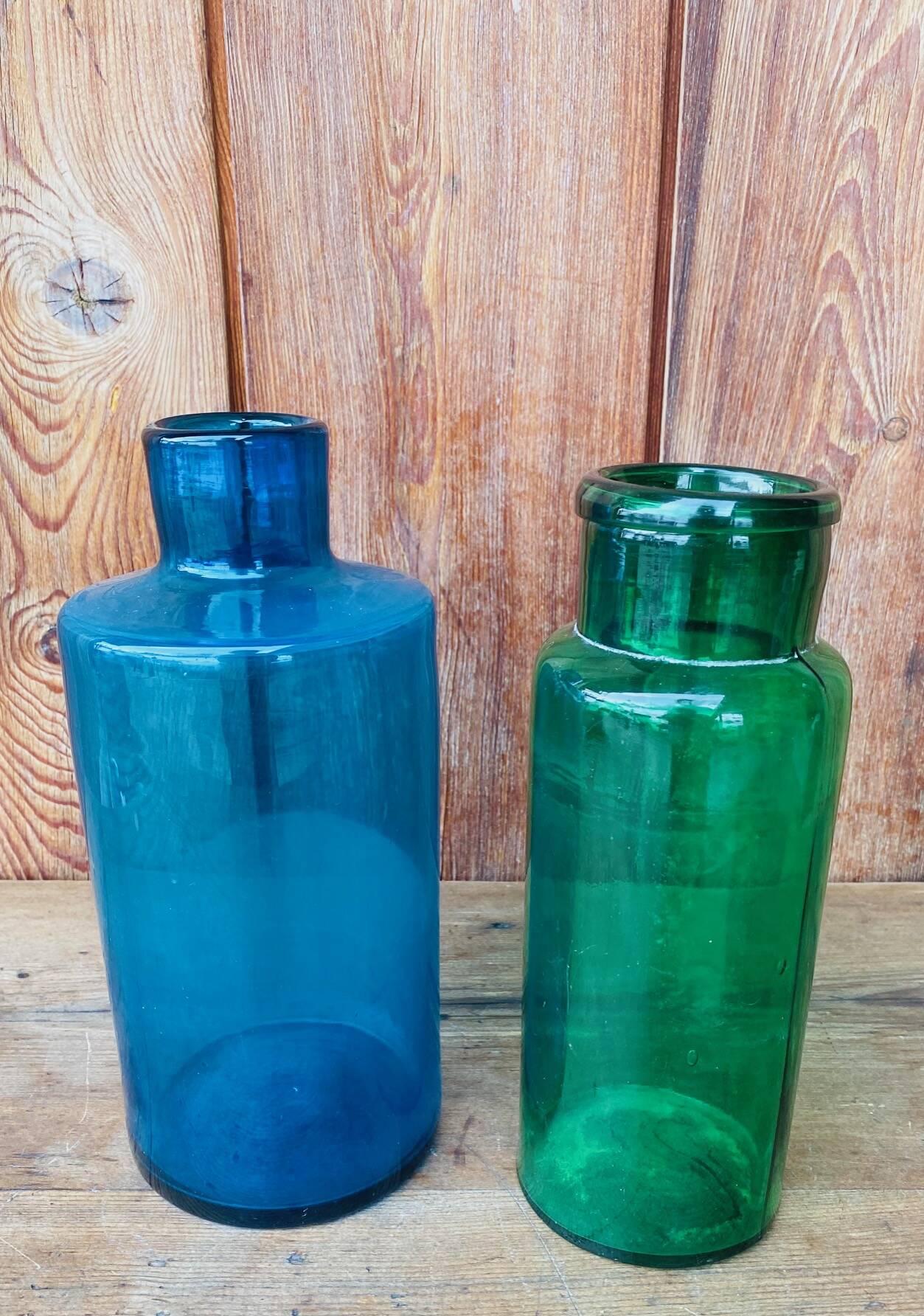 Duo de vase en verre bleu et vert
