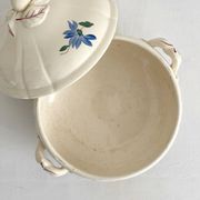 Petite soupière en faïence ivoire fleurs Digoin Sarreguemines vintage