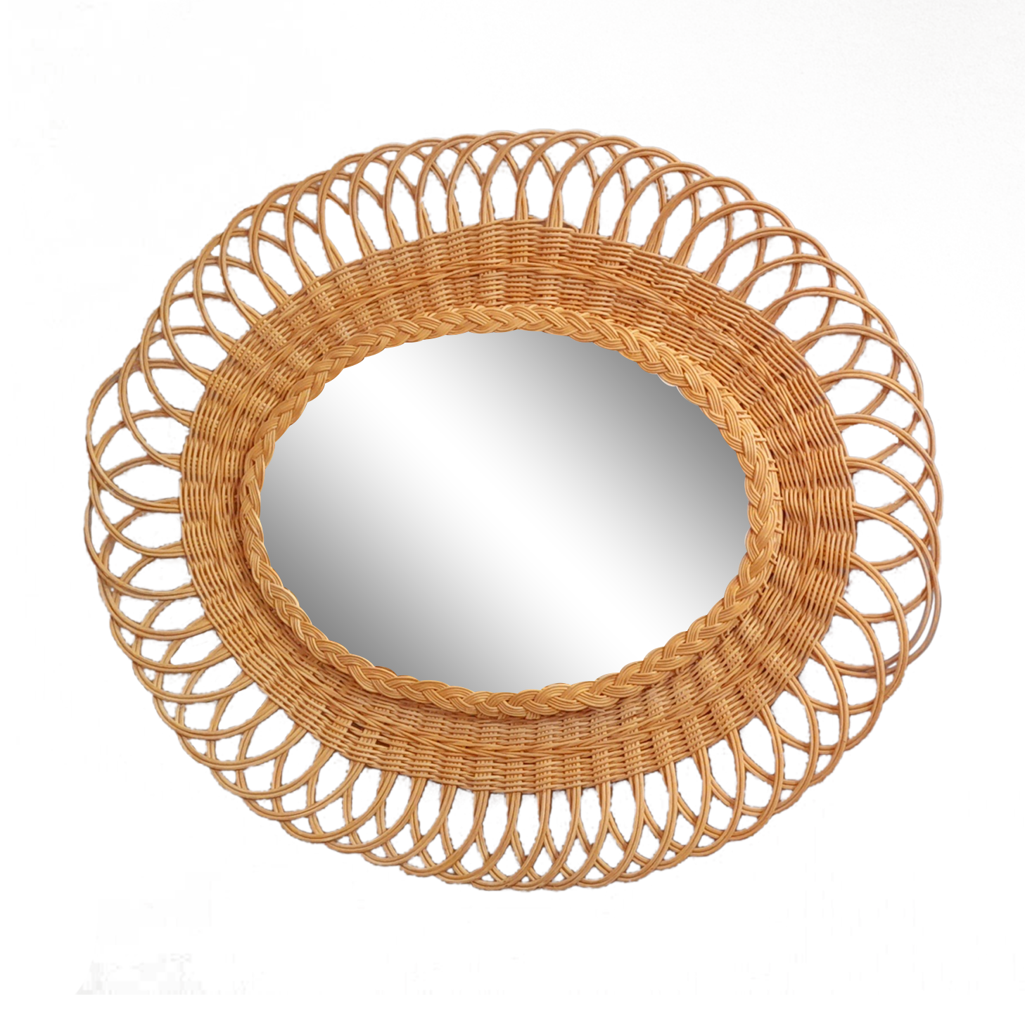 Miroir en rotin tréssé 1960