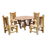 Salon de jardin table à manger et 4 chaises en bambou et rotin des années 70