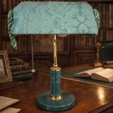 Lampada da Scrivania Vintage in Marmo Verde e Ottone Pezzo Unico Artigianal
