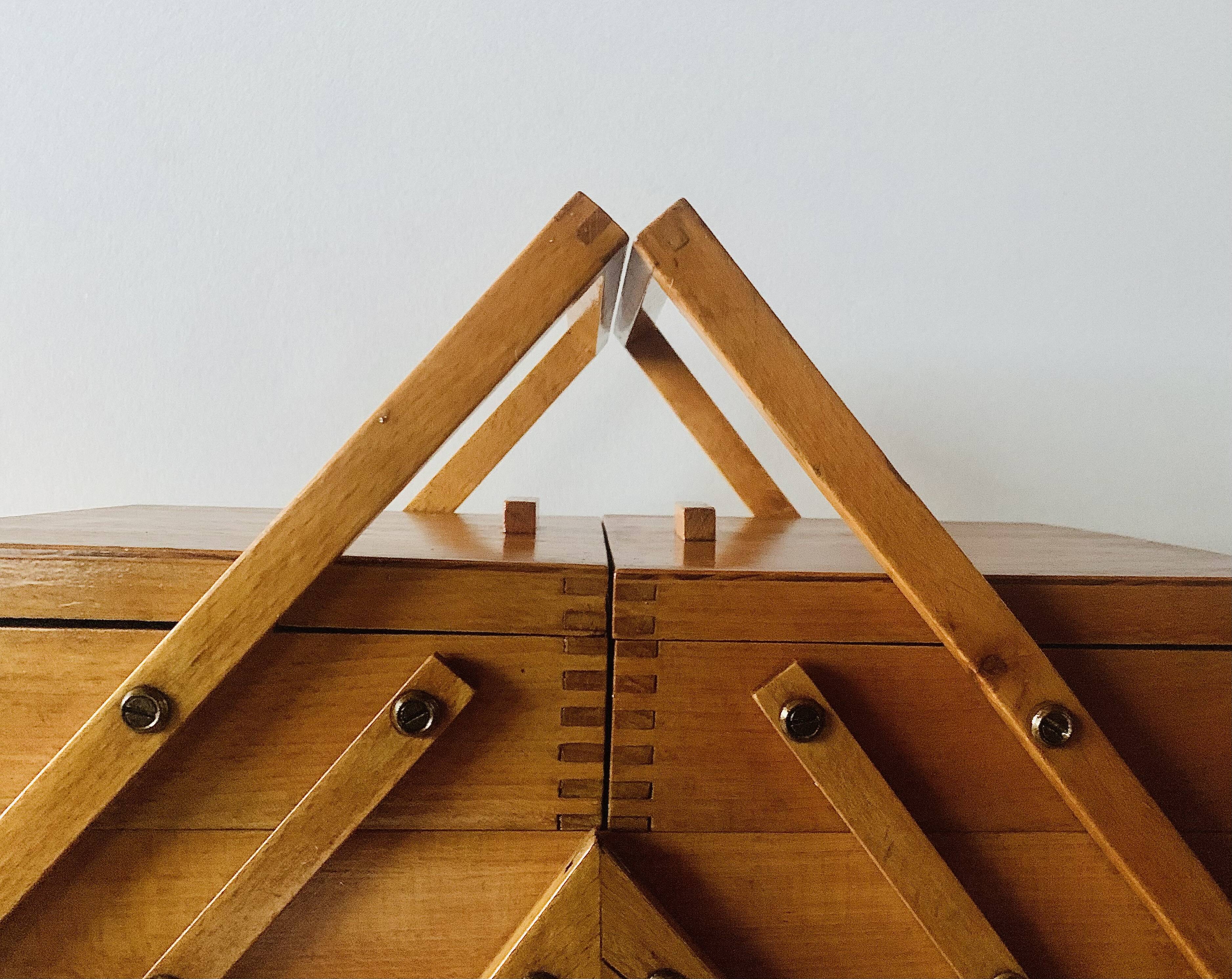Worker - wooden sewing box with vintage compass feet