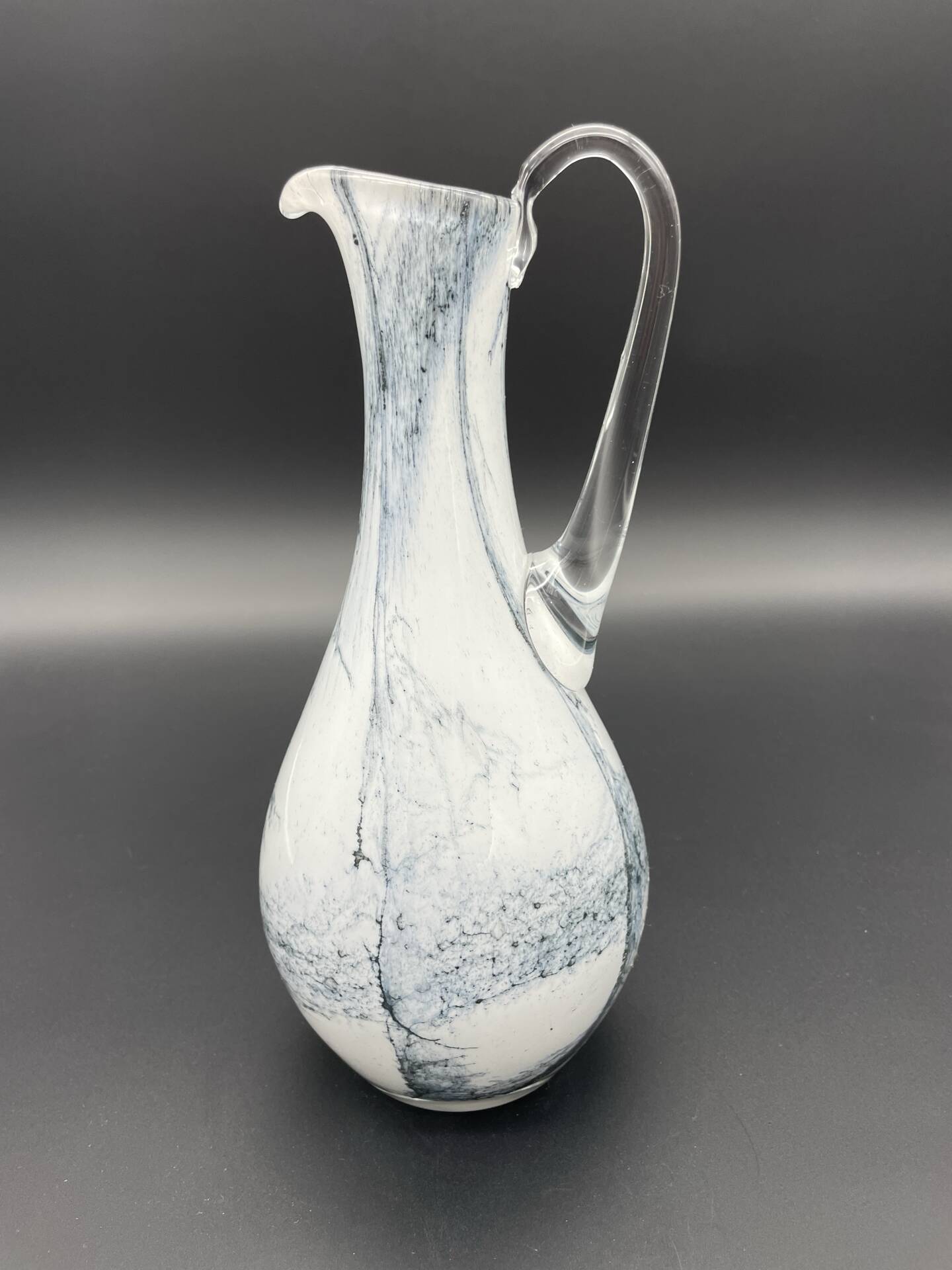 Pichet vintage en verre soufflé blanc et gris, style Murano