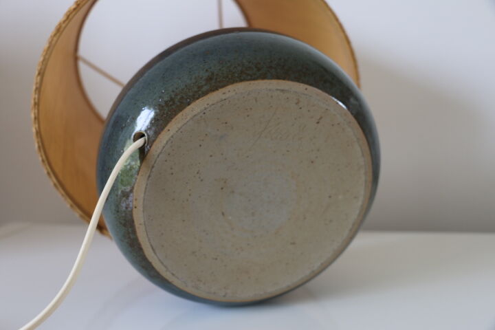 Blue ceramic lamp with lampshade