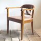 Swiss Art Deco Wood Armchair with Brown Leather Seat, 1930s