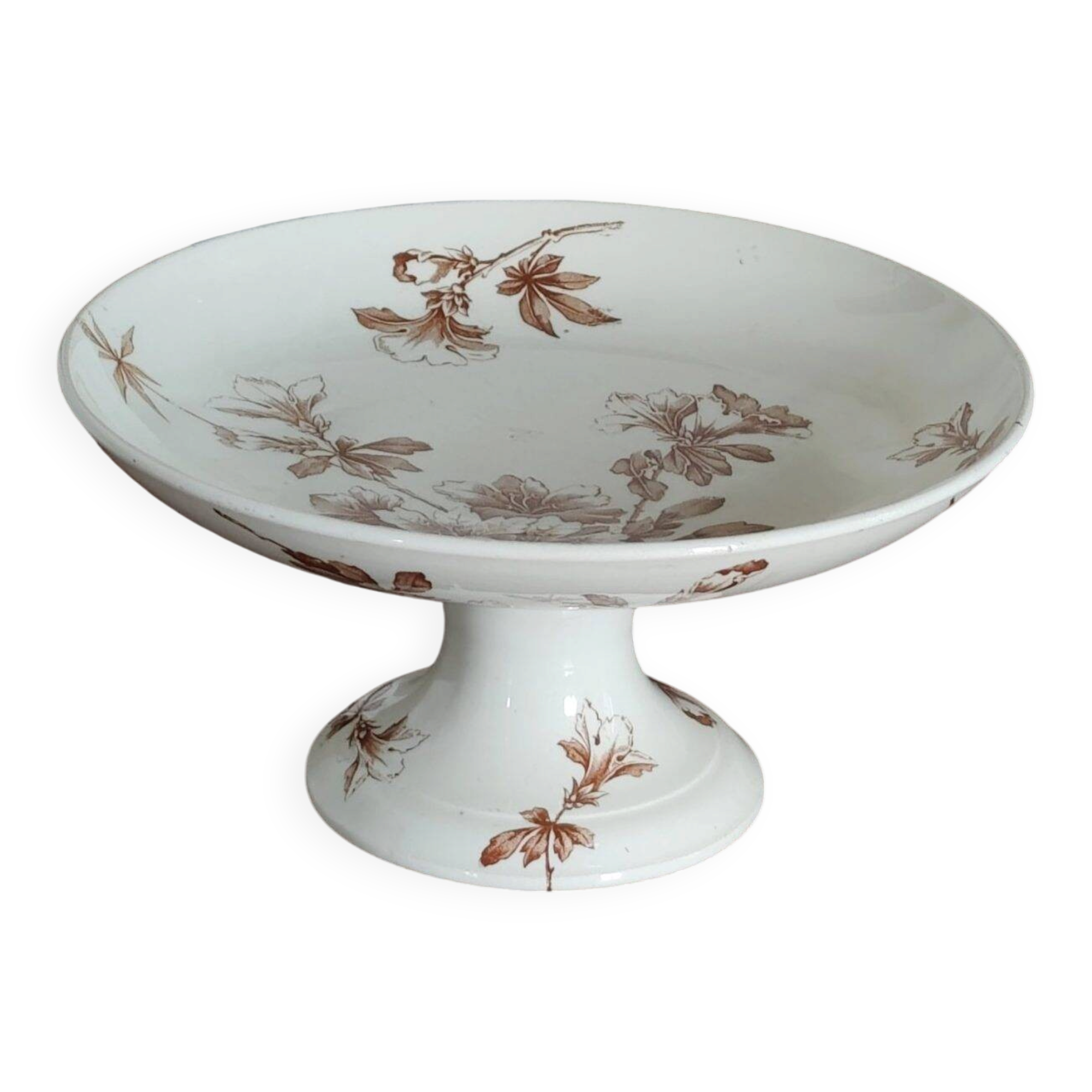 Old ironstone compote in sepia colour.