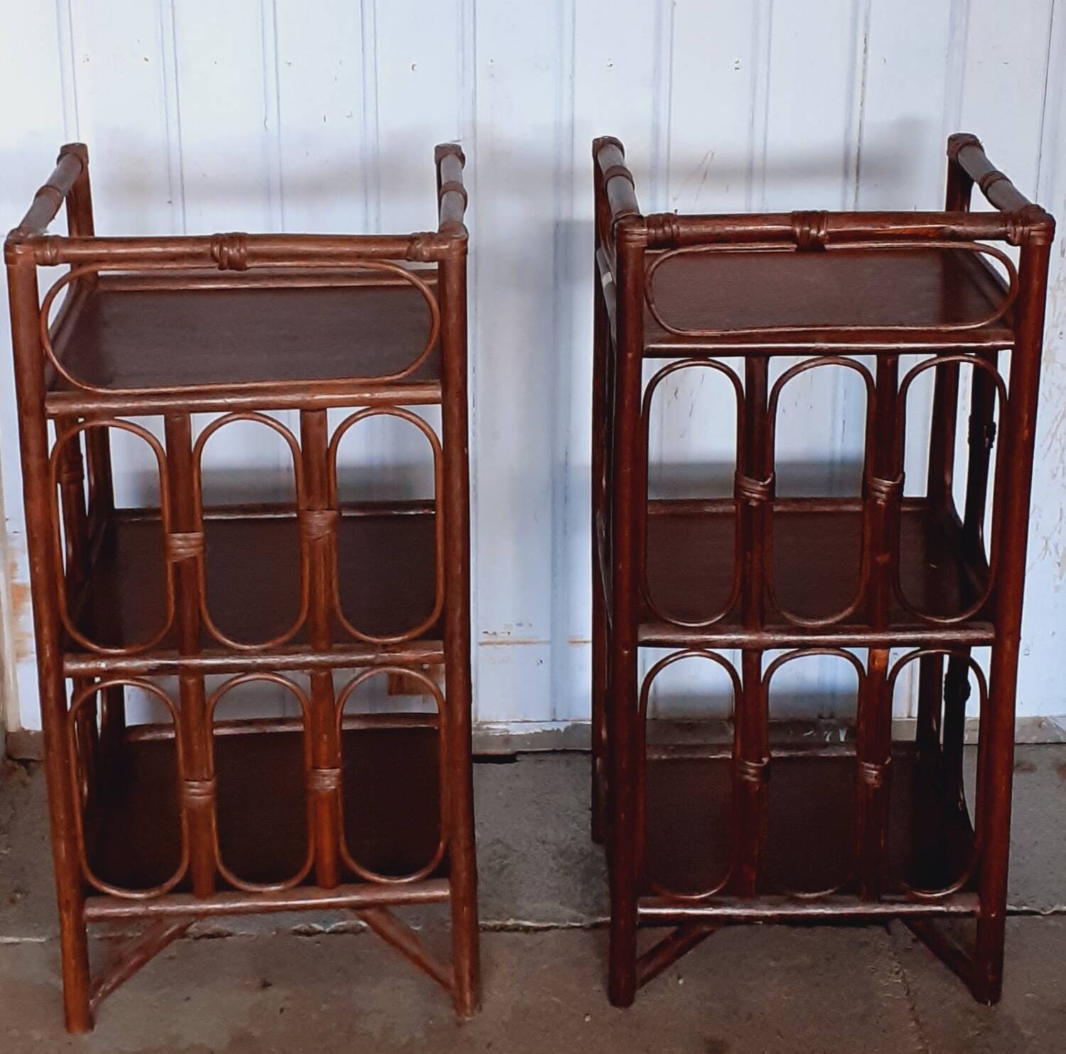Pair of rattan bedside tables.