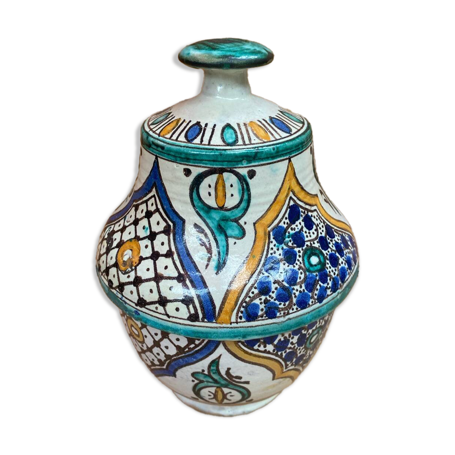 Old Butter Jar Jobbana Morocco Polychrome Earthenware XIXth Century Vintage #B082