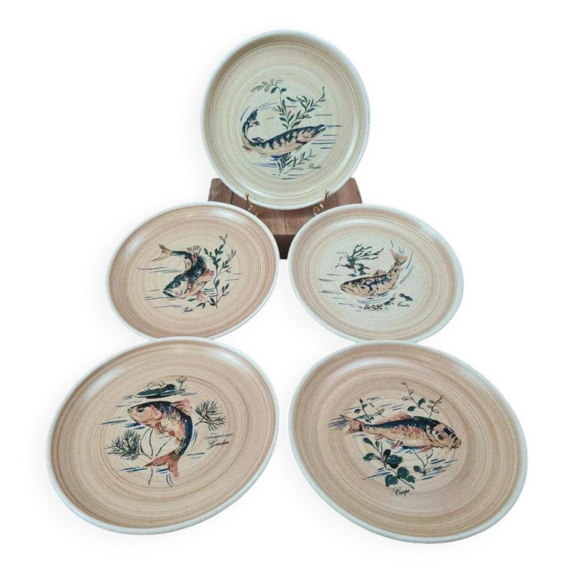 Set of 5 vintage Granville plates, fish design.