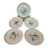 Lot de 5 assiettes vintage Granville, décor poissons