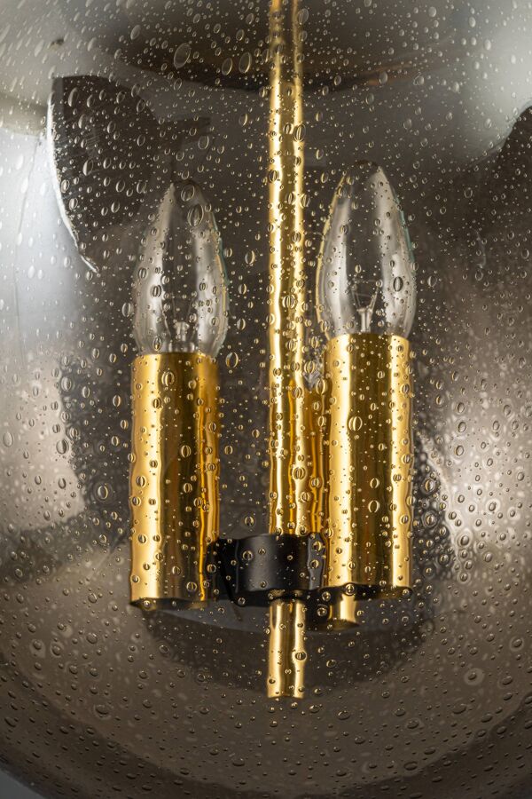 Suspension Limburg en laiton avec boule en verre fumé, Allemagne, années 1970