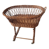 Old vintage rattan crib on wheels, missing a handle 60 by 40cm high 52cm for doll