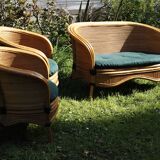 Raush bamboo rattan bench armchairs from the 70s and 80s