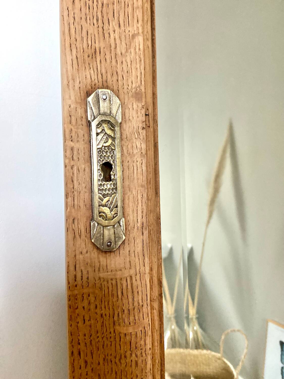 Art Deco bevelled full-length mirror - restored raw oak