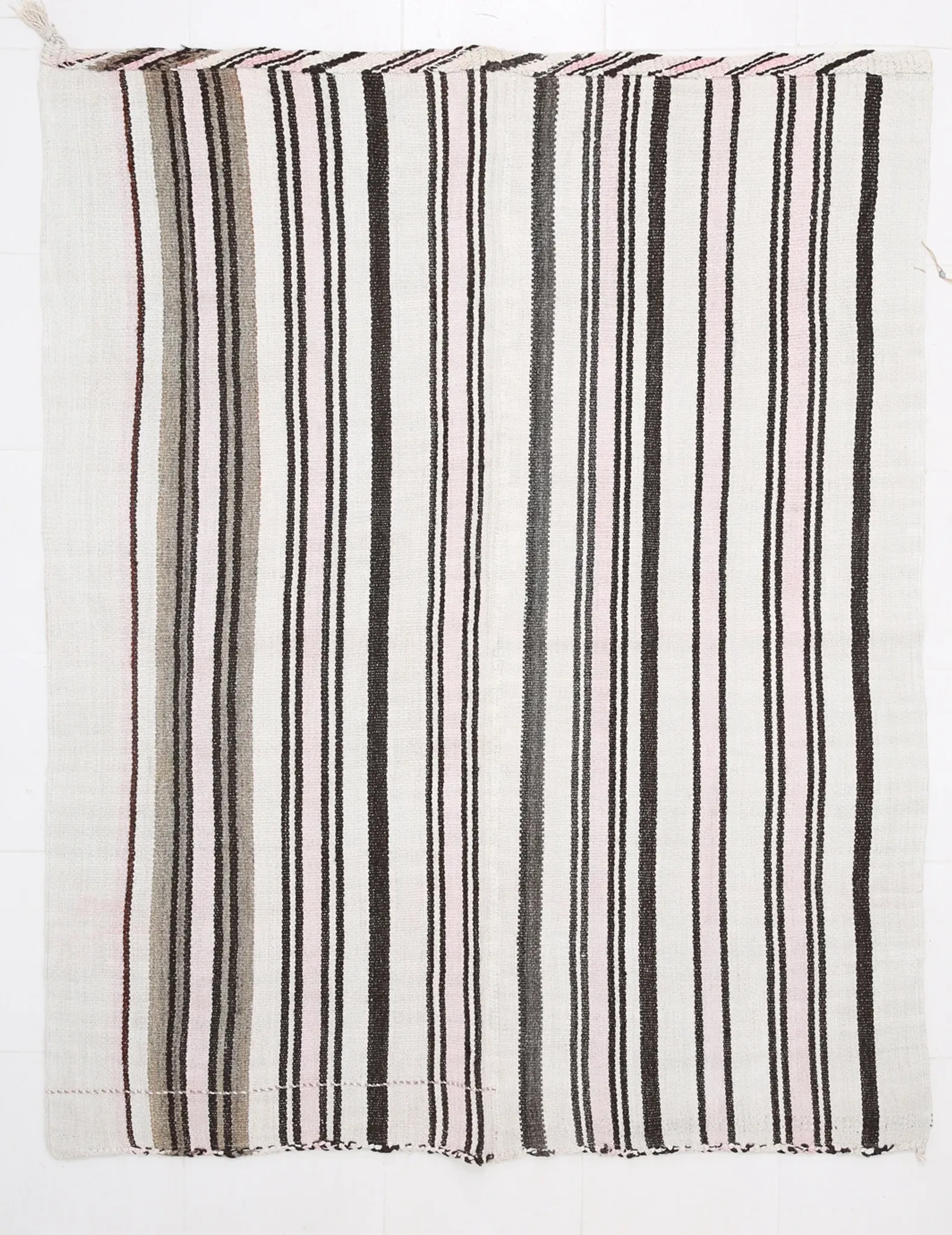 Mid Century Modern Off White & Black Kilim Rug, Bohemian Home Decor Carpet