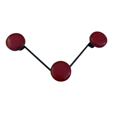 Vintage black and red metal wall coat rack