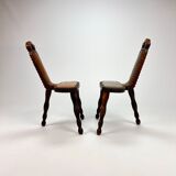 Set of 2 mid century brutalist oak tripod stools, 1960s