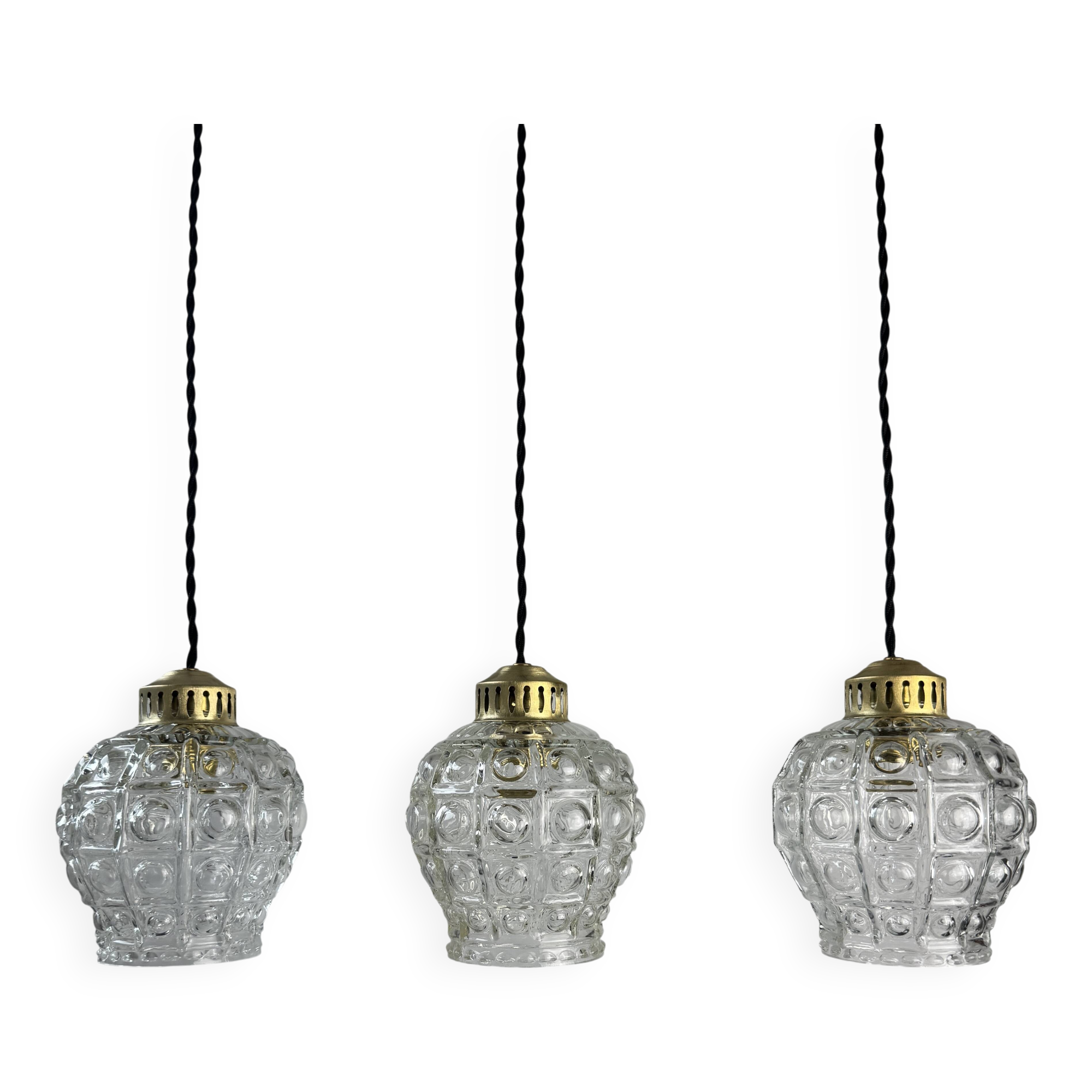 LOT OF 3 OLD VINTAGE BUBBLE GLASS HANGER LIGHTS