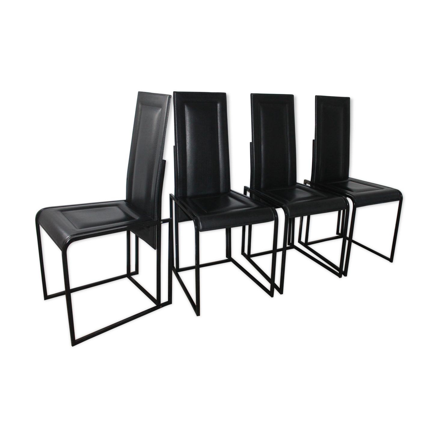 Lot de 4 chaises vintage cuir piqure sellier
