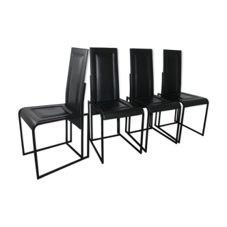 Lot de 4 chaises vintage cuir piqure sellier