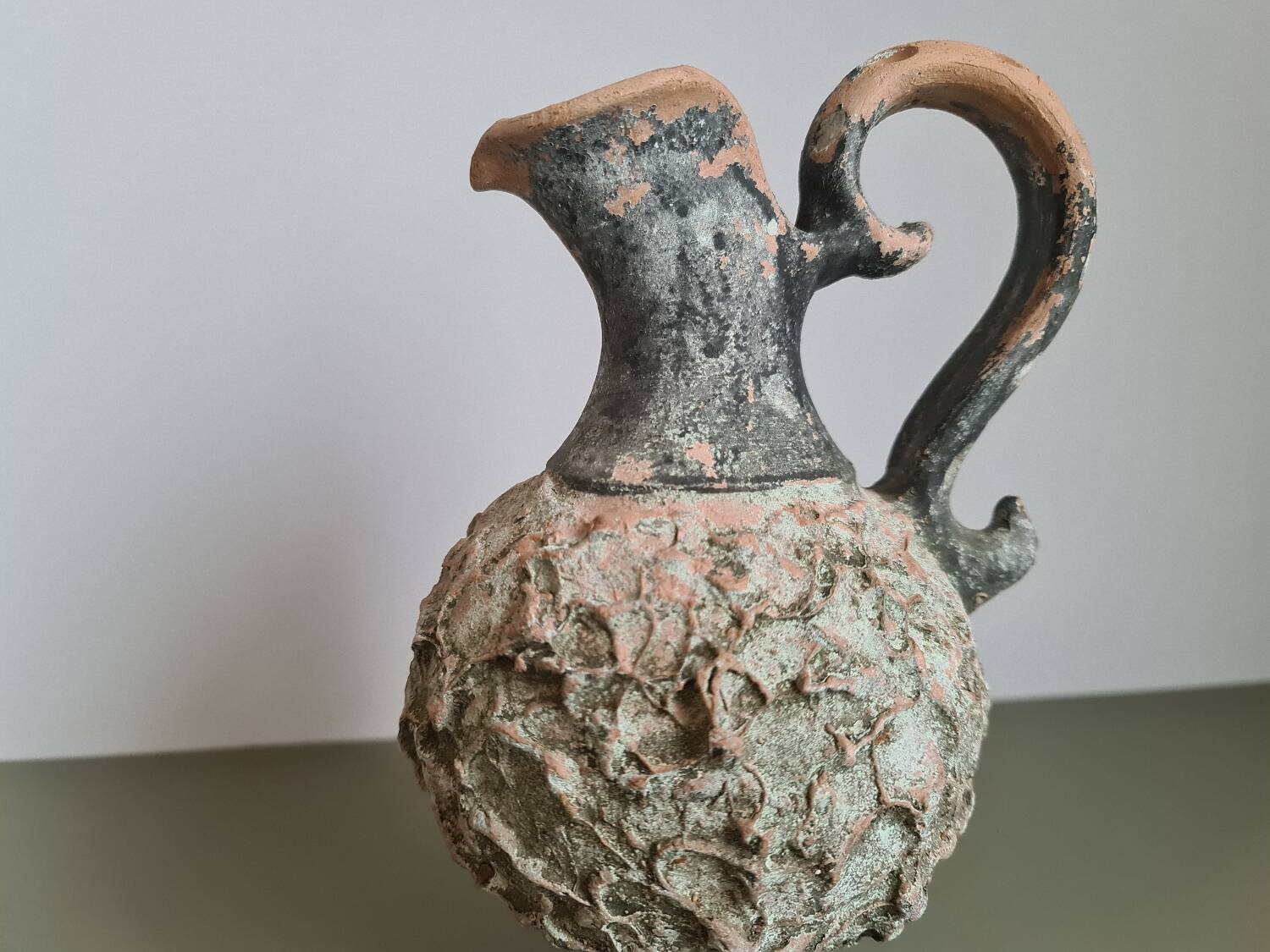Brutalist terracotta pitcher vase signed / 1970 / ceramic / vintage