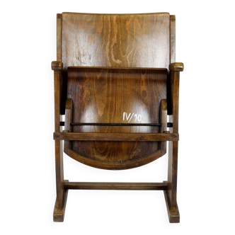 Vintage Cinema Chair TON (Thonet), 1940s Czech, Wooden Theatre Seat
